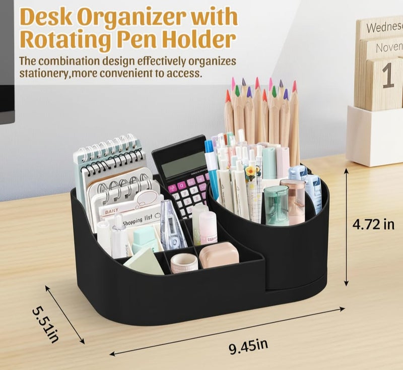 GROFFY Desk Organiser with Drawer, Multifunctional Desk Organizer, Office Organizer, 7 Compartments with 2 Drawer, Storage Shelf for Office,Stationary Oragnizers for Desk School (BLACK) - Image 2