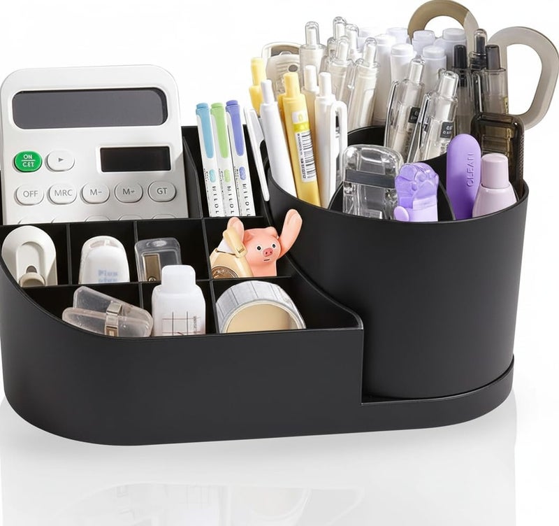 GROFFY Desk Organiser with Drawer, Multifunctional Desk Organizer, Office Organizer, 7 Compartments with 2 Drawer, Storage Shelf for Office,Stationary Oragnizers for Desk School (BLACK) - Image 4