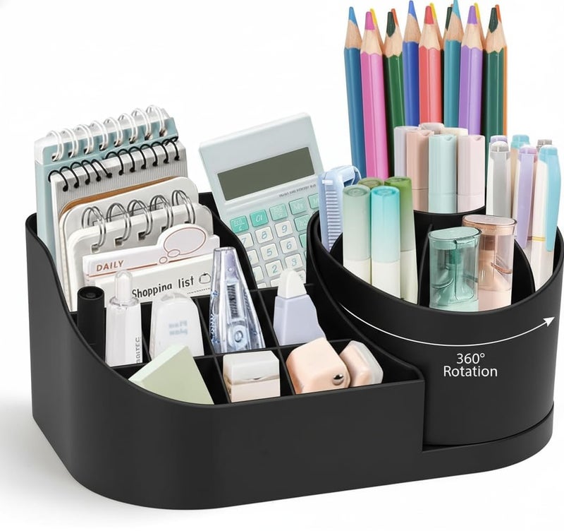 GROFFY Desk Organiser with Drawer, Multifunctional Desk Organizer, Office Organizer, 7 Compartments with 2 Drawer, Storage Shelf for Office,Stationary Oragnizers for Desk School (BLACK) - Image 1