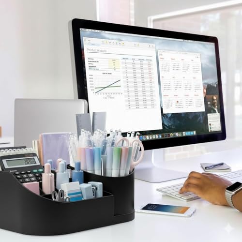 GROFFY Desk Organiser with Drawer, Multifunctional Desk Organizer, Office Organizer, 7 Compartments with 2 Drawer, Storage Shelf for Office,Stationary Oragnizers for Desk School (BLACK) - Image 5
