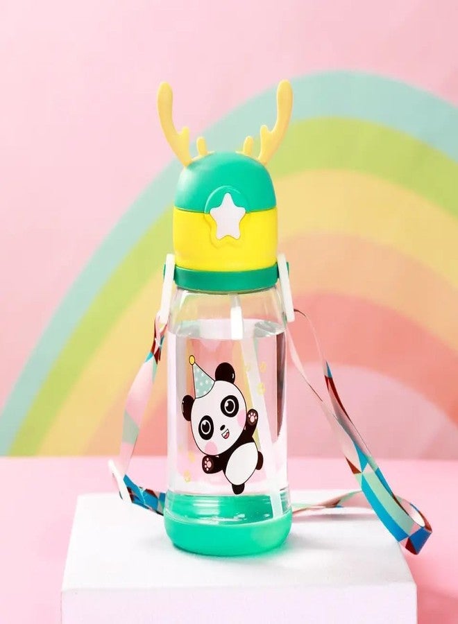 FERIO Cute Panda Kids Water Bottle 600 ml, BPA-Free Sipper Bottle with Strap Leak-Proof Baby Water Bottle for School, Travel, Outdoor Use Cartoon Bottle for Girls & Boys (Multicolor, Pack of 1) - Image 1