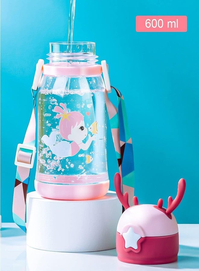 FERIO Cute Panda Kids Water Bottle 600 ml, BPA-Free Sipper Bottle with Strap Leak-Proof Baby Water Bottle for School, Travel, Outdoor Use Cartoon Bottle for Girls & Boys (Multicolor, Pack of 1) - Image 2
