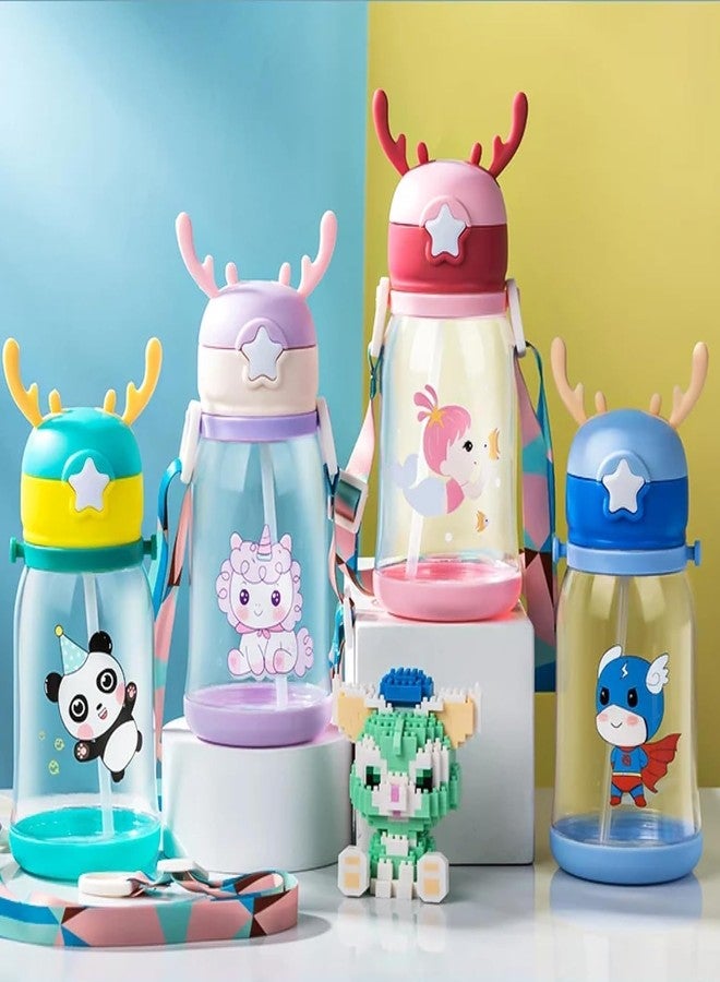 FERIO Cute Panda Kids Water Bottle 600 ml, BPA-Free Sipper Bottle with Strap Leak-Proof Baby Water Bottle for School, Travel, Outdoor Use Cartoon Bottle for Girls & Boys (Multicolor, Pack of 1) - Image 3