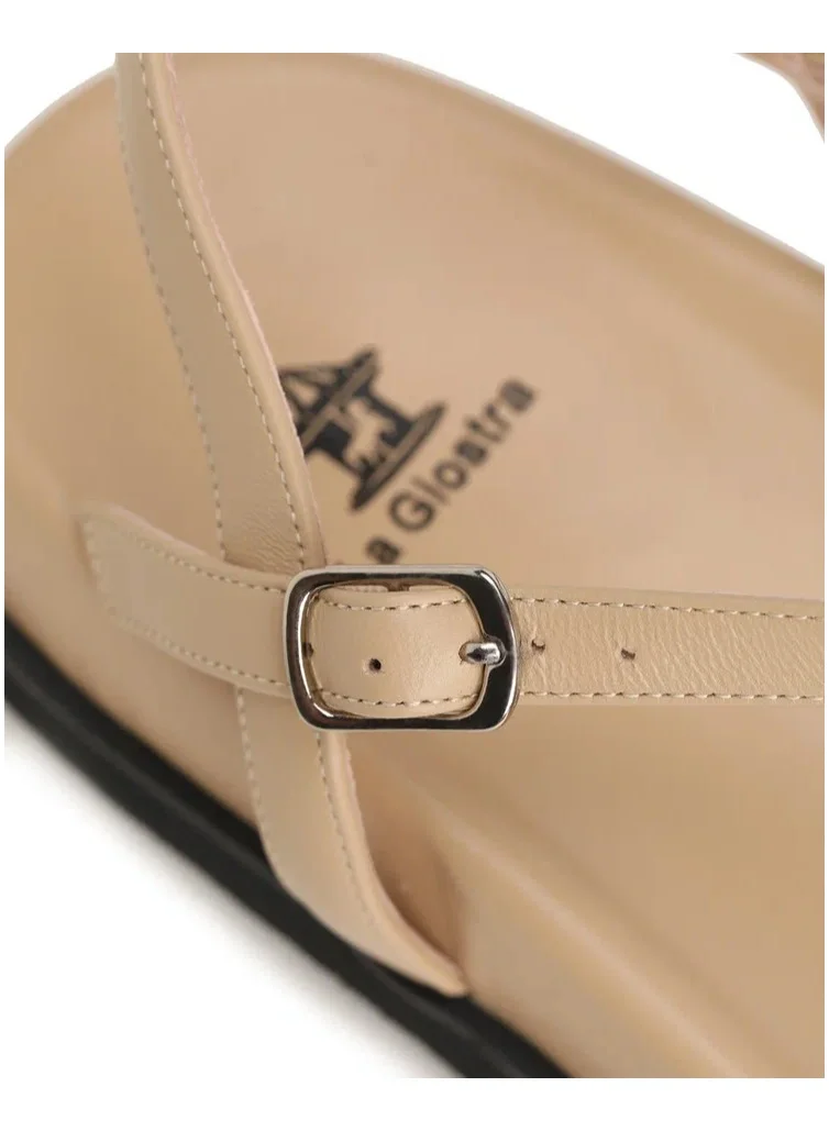 La Giostra Women's Leather Platform Sandal Decorated With Artificial Pearls Beige