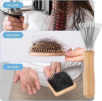 Andibro Hair Brush Cleaner Tool Comb Cleaning Brush Rake Design Brush Cleaner Wooden Handle Hair Remover Mini Hair Instrument for Removing Hairs Dust Dirt Lint Home Salon - Image 3