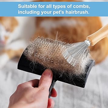 Andibro Hair Brush Cleaner Tool Comb Cleaning Brush Rake Design Brush Cleaner Wooden Handle Hair Remover Mini Hair Instrument for Removing Hairs Dust Dirt Lint Home Salon - Image 2
