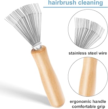 Andibro Hair Brush Cleaner Tool Comb Cleaning Brush Rake Design Brush Cleaner Wooden Handle Hair Remover Mini Hair Instrument for Removing Hairs Dust Dirt Lint Home Salon - Image 5