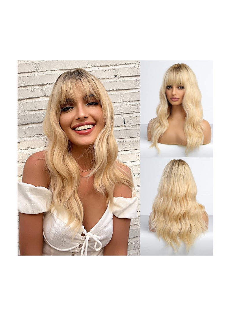 Long Wave Blonde Wigs With Bangs,Ombre Blonde Curly Wigs for Women Heat Resistant Synthetic Wigs - pzsku/Z202EA84F4474383FD407Z/45/_/1721130566/7d49fa3e-9046-4b00-9d11-624dfea7f679