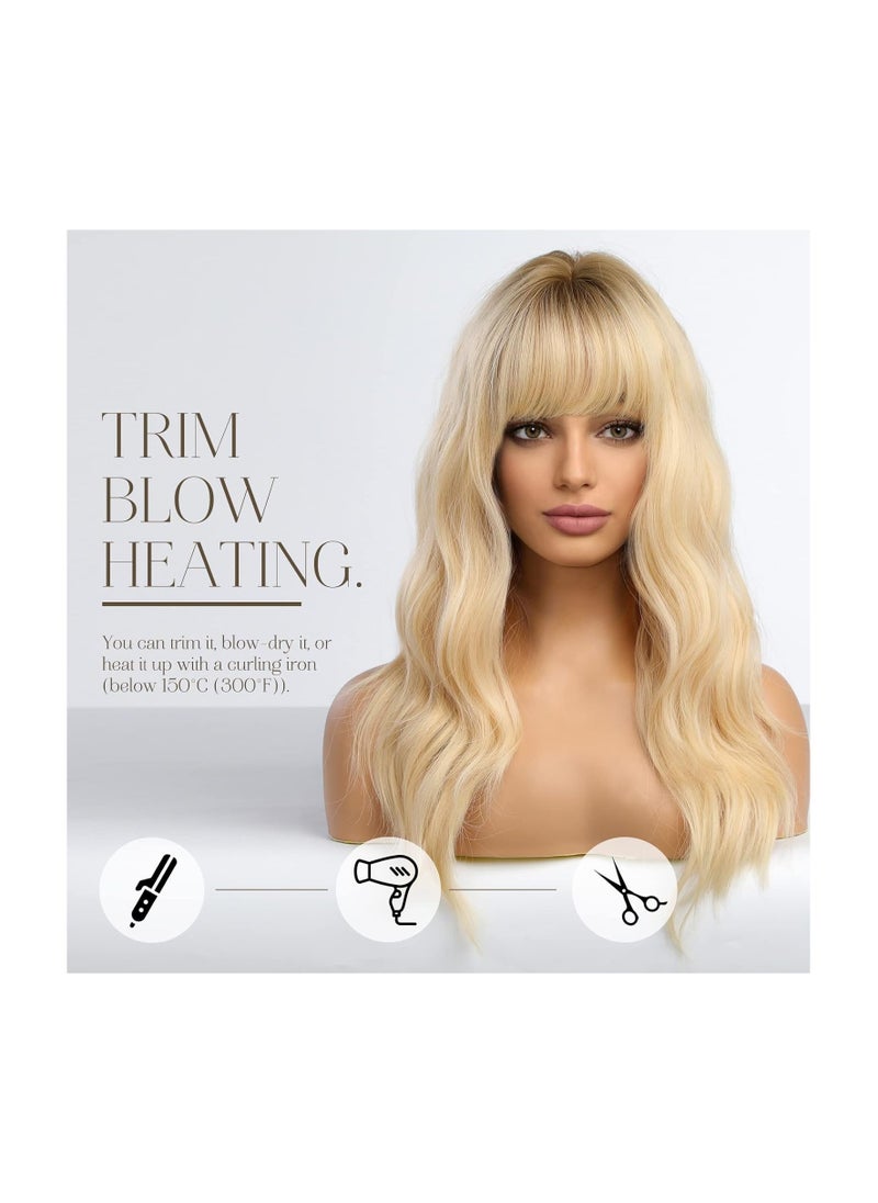 Long Wave Blonde Wigs With Bangs,Ombre Blonde Curly Wigs for Women Heat Resistant Synthetic Wigs - pzsku/Z202EA84F4474383FD407Z/45/_/1721130567/dc0afd73-7668-45c0-a7de-d1d1cd822853