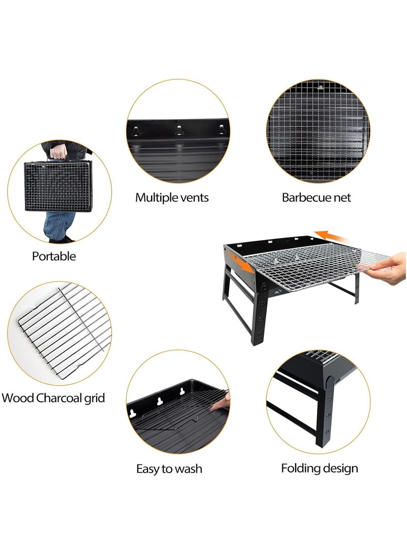 بريميم شواية فحم محمولة سوداء قابلة للطي للاستخدام الخارجي، مثالية للنزهات والحدائق والتخييم والسفر، أبعادها 43 × 28 × 5 سم - Image 3