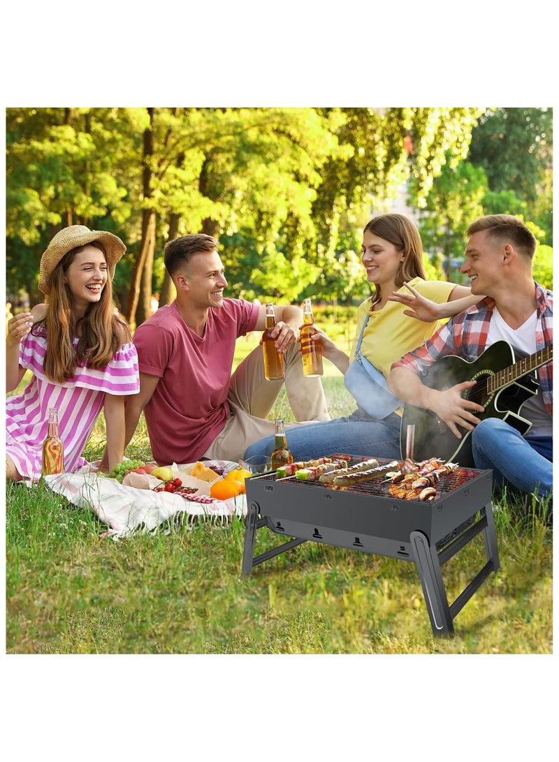 بريميم شواية فحم محمولة سوداء قابلة للطي للاستخدام الخارجي، مثالية للنزهات والحدائق والتخييم والسفر، أبعادها 43 × 28 × 5 سم - Image 5