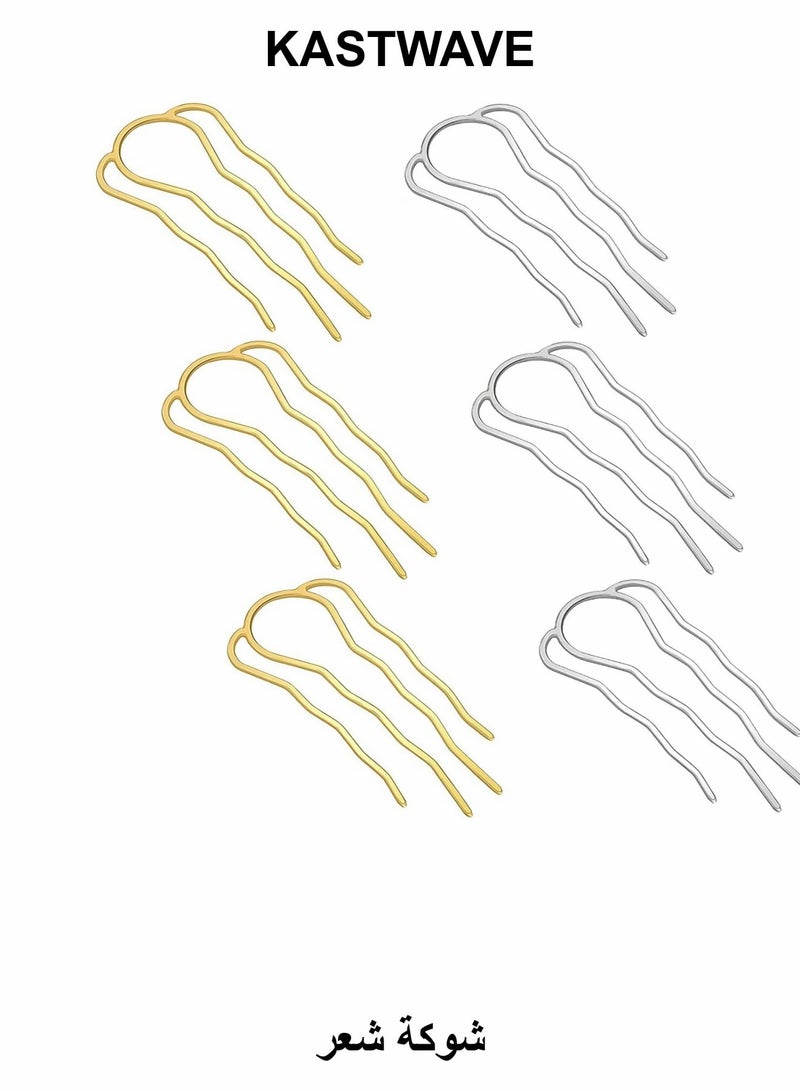 كاست ويف مشبك شعر بسيط من 6 قطع معدني بأربعة رؤوس، دبابيس شعر على شكل كعكة، مشابك شعر من سبائك معدنية، مشابك شعر كبيرة الحجم للنساء، ملحقات أدوات تصفيف الشعر (ذهبي، فضي) - Image 1