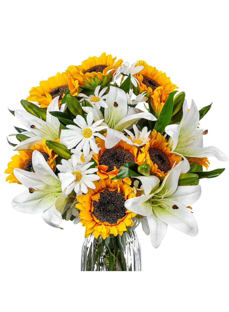 Excefore 20 Pcs Artificial Sunflower Bouquets Faux Flowers Bouquet Latex Lilies Silk Daisy Sunflowers Spring Flower Arrangement for Wedding Party Decor Mother's Day Table Centerpiece Home Decoration - Image 1