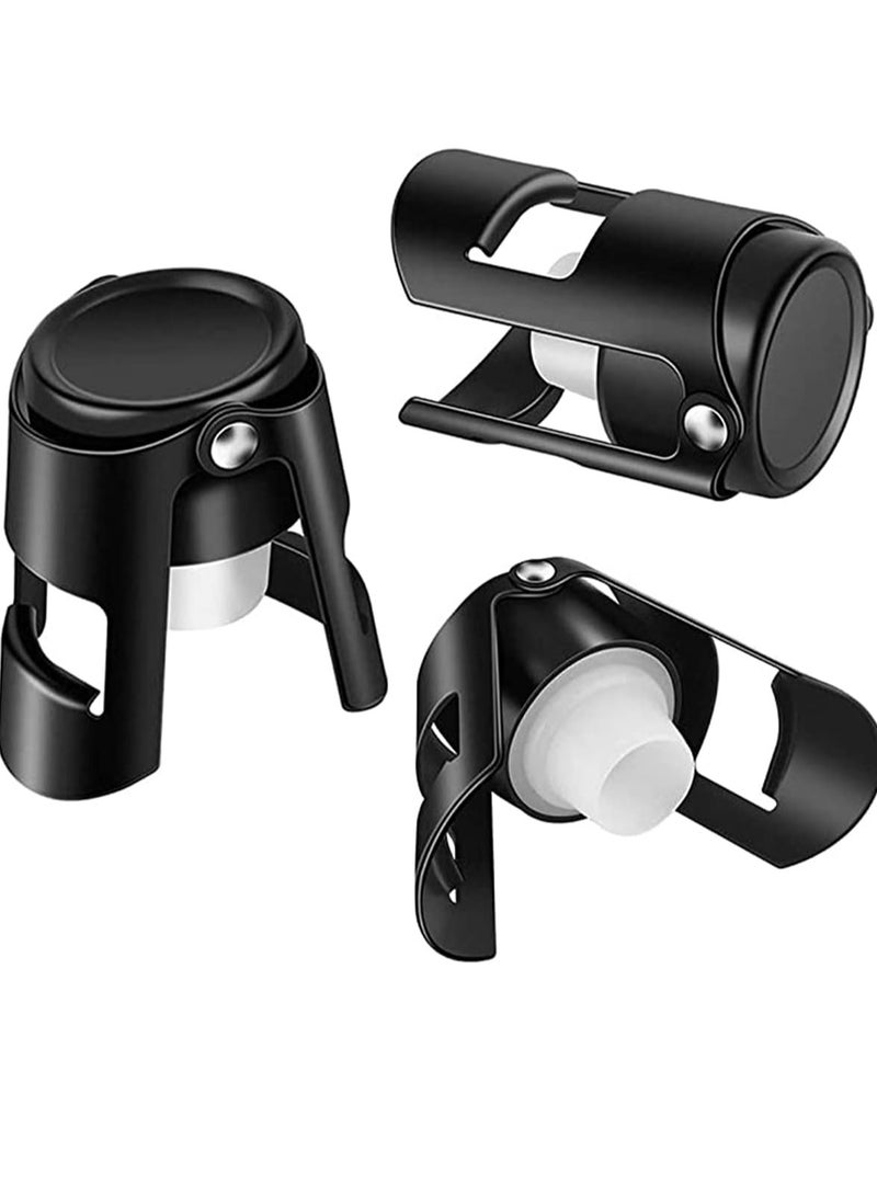 Bukela Champagne Stoppers Stainless Steel Black Sealer Stopper 3 Pack for Champagne Cava Prosecco Sparkling Wine No Leaks No Spills Stainless Steel Sparkling Wine Stopper of Sparkling Wine - Image 1