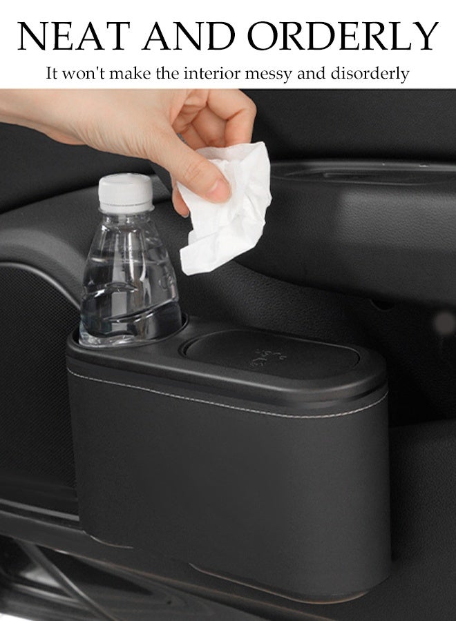 DUNISO Multifunctional Car Trash Can Hanging Leakproof Automobile Dustbin with Lid 2in1 Cup Holder Garbage Bin Compact Car Storage Box Versatile Door Organizer Durable Auto Garbage Can for Most Vehicles, SUVs, Trucks, Cars - Image 2