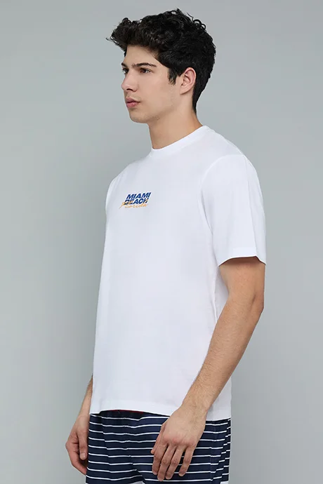 أر أند بي Printed T-Shirt with Crew Neck and Short Sleeves