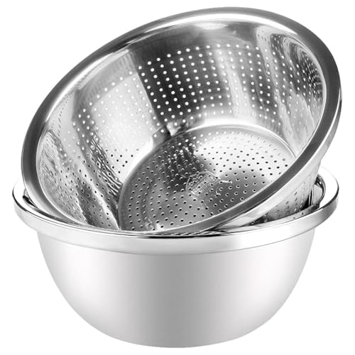 Snevad Stainless Steel Colander Bowl Set Microporous Metal Strainer & Mixing Bowl for Washing Vegetables, Fruits, Rice, Pasta – Kitchen Drain Basket Filter Basin (Veg. Basket Big Combo) - Image 1