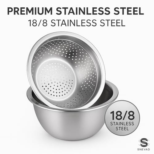 Snevad Stainless Steel Colander Bowl Set Microporous Metal Strainer & Mixing Bowl for Washing Vegetables, Fruits, Rice, Pasta – Kitchen Drain Basket Filter Basin (Veg. Basket Big Combo) - Image 4
