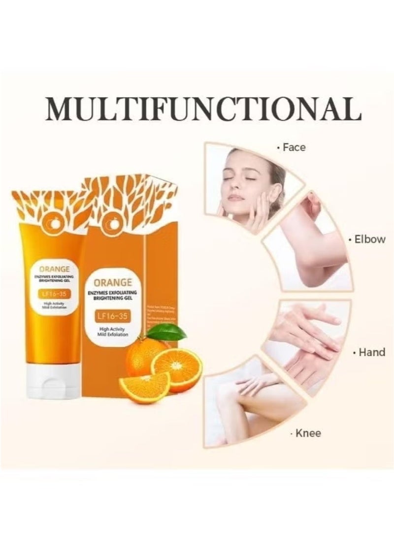 POUQUR Orange Enzymes Exfoliating Gel for Face & Body 100g, with silicone mask brush,Moisturizing Facial Scrub - Image 3