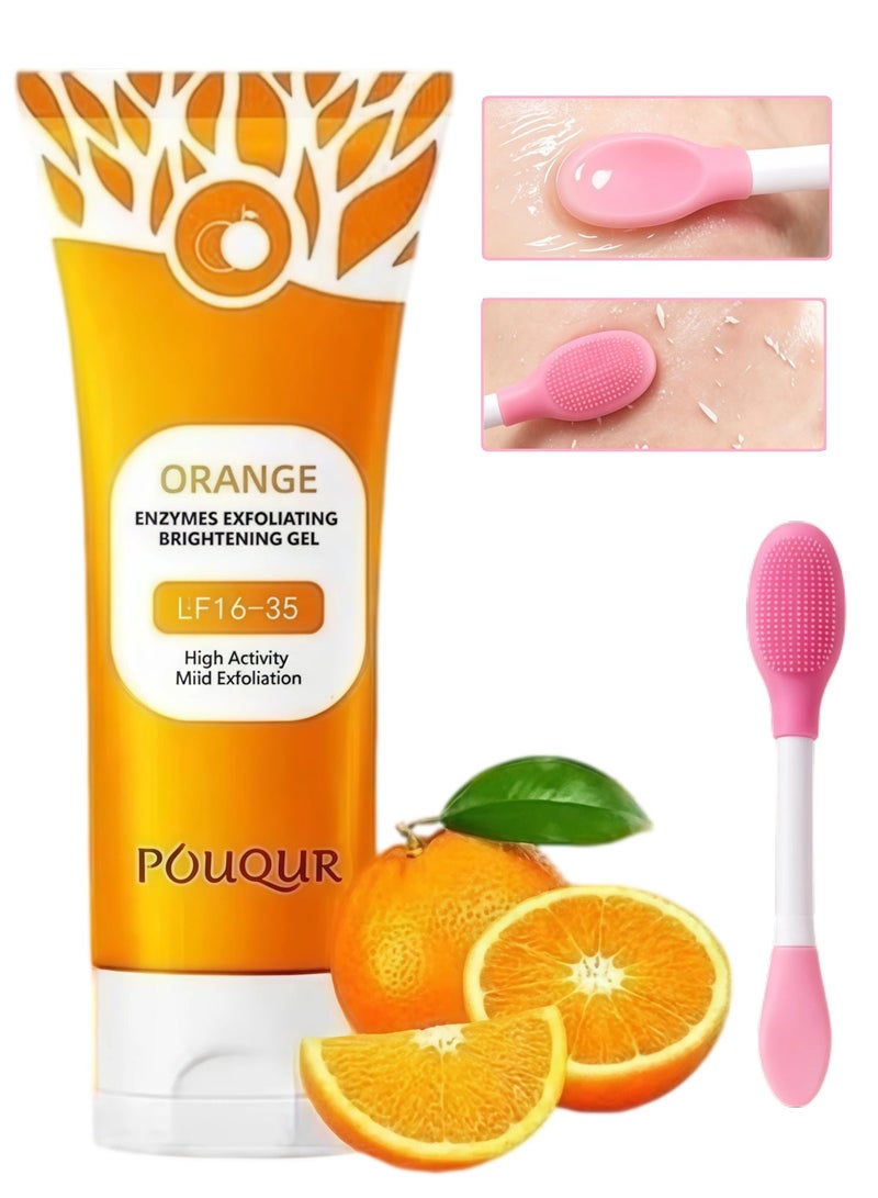 POUQUR Orange Enzymes Exfoliating Gel for Face & Body 100g, with silicone mask brush,Moisturizing Facial Scrub - Image 1