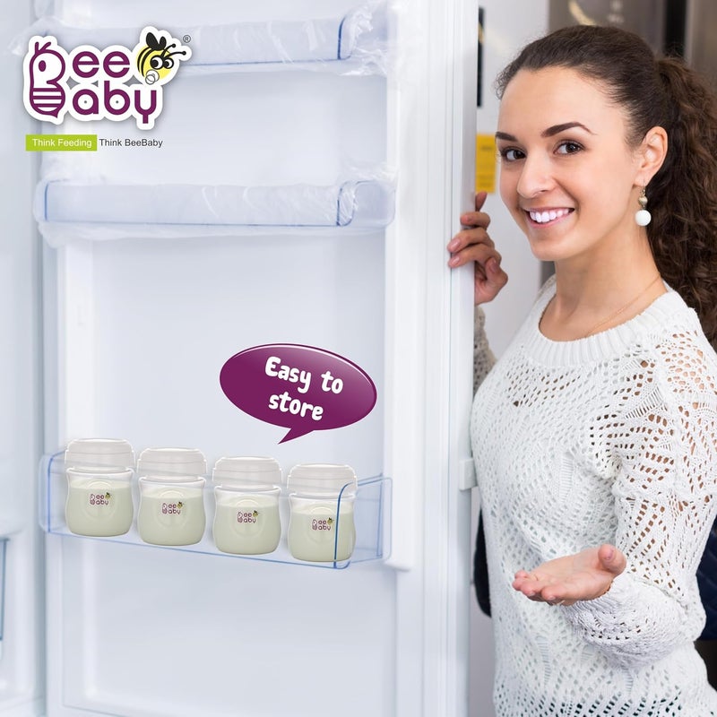 Beebaby زجاجات تخزين حليب الثدي BeeBaby Pump N' Protect. عبوة من 3 زجاجات لجمع الحليب تناسب معظم مضخات الثدي ذات العنق الواسع. خالية تمامًا من BPA. 150 مل / 5 أونصة. - Image 5