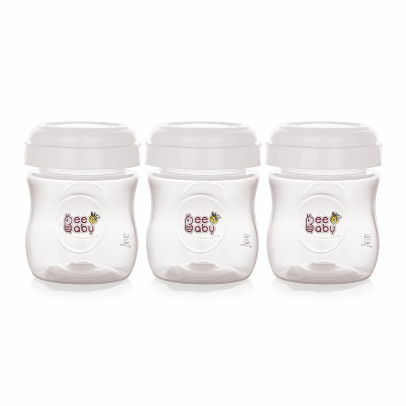 Beebaby زجاجات تخزين حليب الثدي BeeBaby Pump N' Protect. عبوة من 3 زجاجات لجمع الحليب تناسب معظم مضخات الثدي ذات العنق الواسع. خالية تمامًا من BPA. 150 مل / 5 أونصة. - Image 1