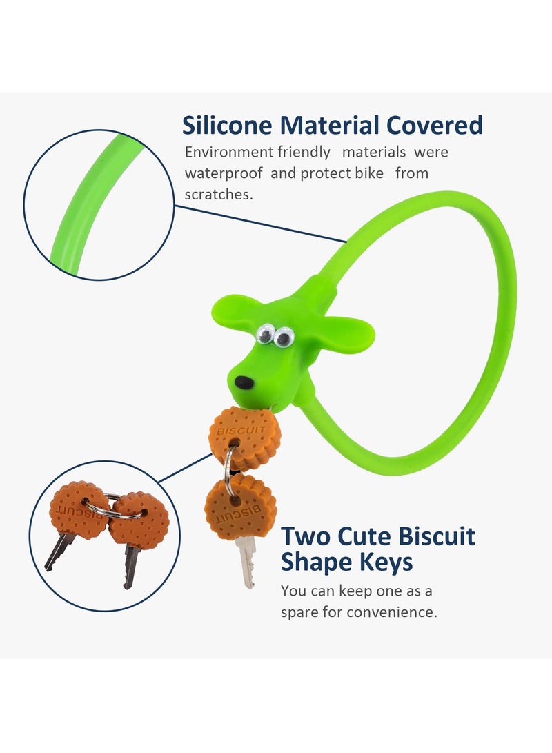 SYOSI Cable Lock for Bike, Cable Lock with Silicone Covered Kids Cable Lock Cartoon Lock for Bike/Electric Bike/Door/Helmet (Green) - Image 3