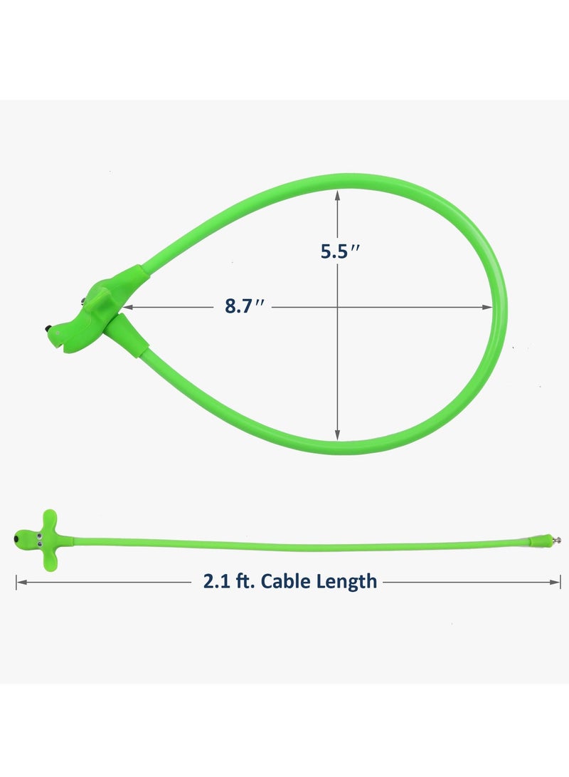 SYOSI Cable Lock for Bike, Cable Lock with Silicone Covered Kids Cable Lock Cartoon Lock for Bike/Electric Bike/Door/Helmet (Green) - Image 2