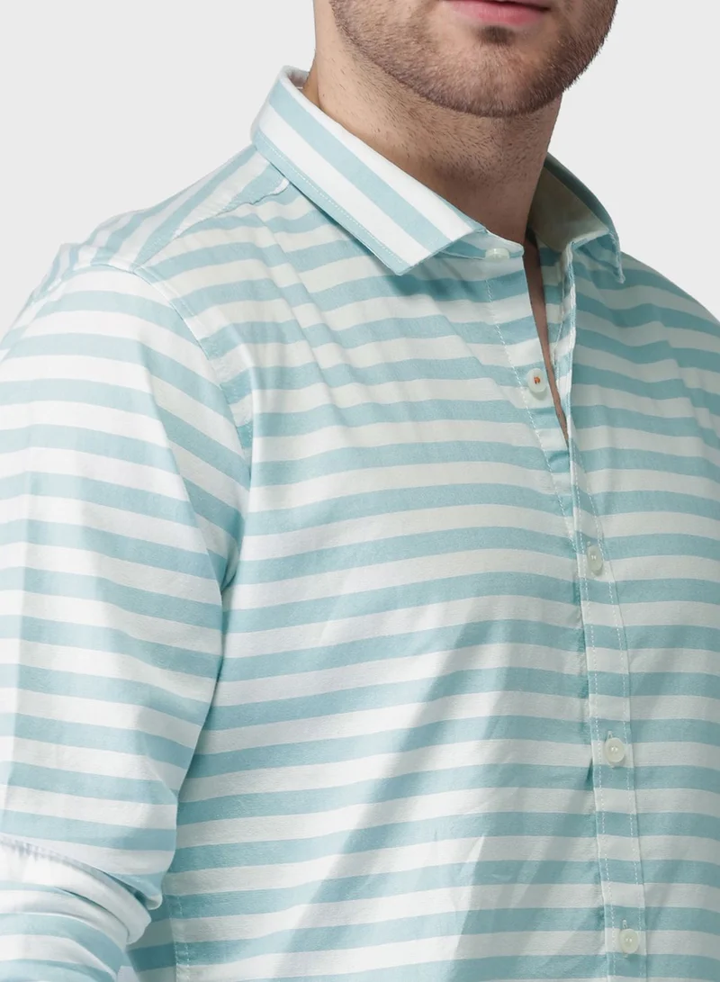 Mast & Harbour Striped Regular Fit Shirt