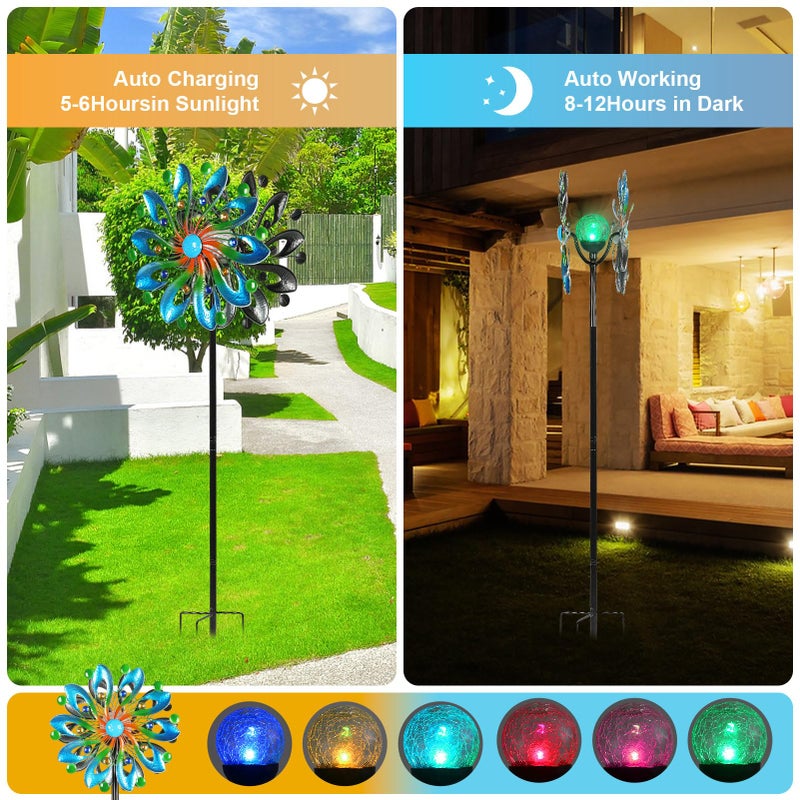 MLKNK Wind Spinners for Yard and Garden - Wind Sculptures & Spinners, 75 Inch, Navy Blue, Kinetic Art with Solar Powered Multi-Color Glass Ball Light - Image 2