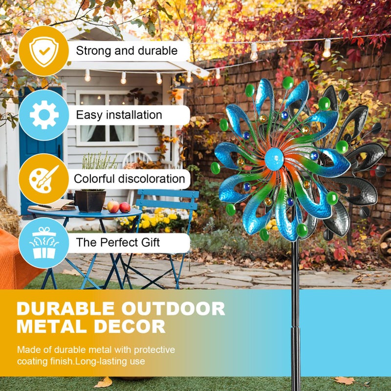 MLKNK Wind Spinners for Yard and Garden - Wind Sculptures & Spinners, 75 Inch, Navy Blue, Kinetic Art with Solar Powered Multi-Color Glass Ball Light - Image 5