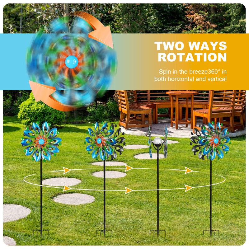 MLKNK Wind Spinners for Yard and Garden - Wind Sculptures & Spinners, 75 Inch, Navy Blue, Kinetic Art with Solar Powered Multi-Color Glass Ball Light - Image 4