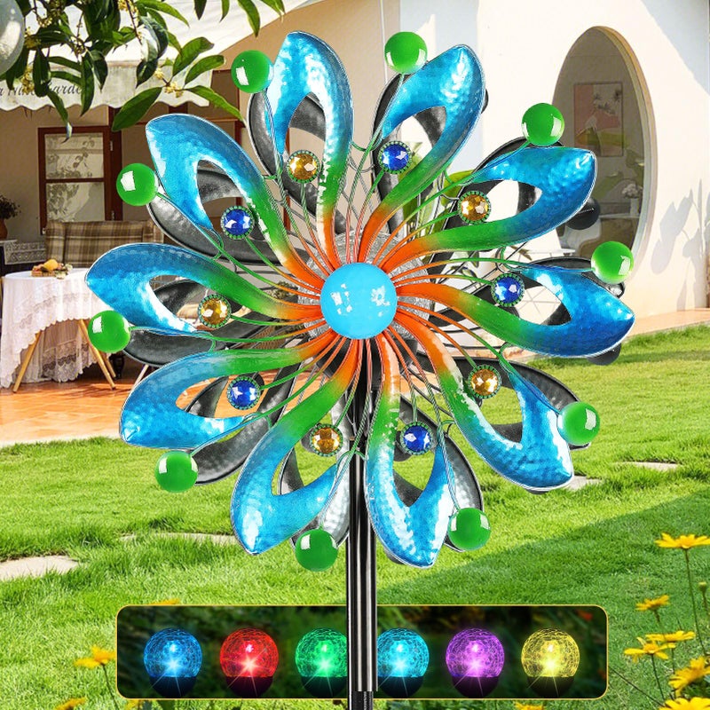 MLKNK Wind Spinners for Yard and Garden - Wind Sculptures & Spinners, 75 Inch, Navy Blue, Kinetic Art with Solar Powered Multi-Color Glass Ball Light - Image 1