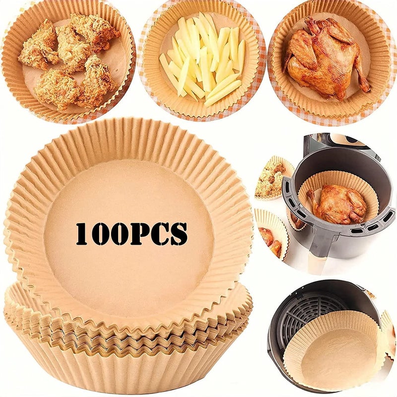 Retailio Parchment Paper Plate Air Fryer Disposable Liner Tray NonStick Oil and Water Proof Pan Steamer Baking Cake Fries Chicken Can be Used Microwave Frying Brown Pack 100