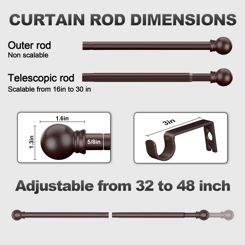 Authandis Bronze Curtain Rods for Bedroom with Brackets,5/8 Inch Diameter Small Window Curtain Rod Adjustable 32 to 48 Inches,Easy Install Drapery Rods - Image 3