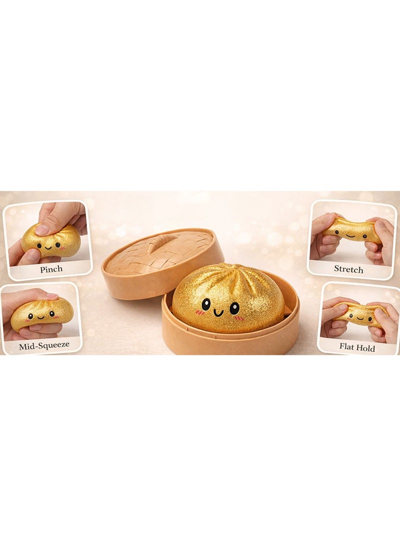QITAI Glitter Dumpling, Glitter Dumpling Squishy with Box, Dumplings Sensory Squeeze Toy for Stress Relief (Gold) - Image 4