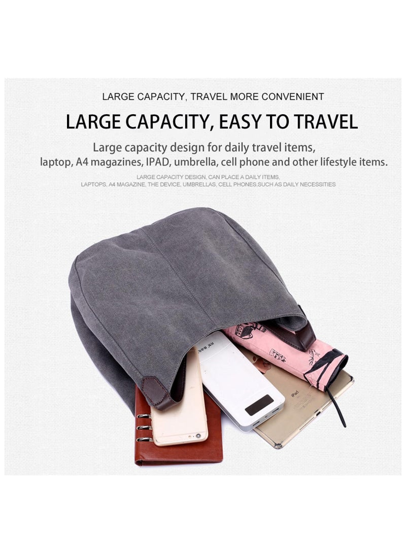 Zikra Hobo Canvas Tote Shoulder Bag for Women, Women Casual Shoulder Bag, Vintage Multiple Pockets Handbags, Fashion Cotton Canvas Casual Handbag, Satchel Bag for Shopping Hiking Travel and Work - Image 4
