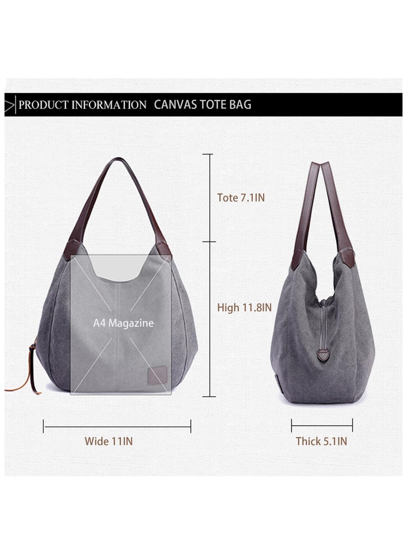 Zikra Hobo Canvas Tote Shoulder Bag for Women, Women Casual Shoulder Bag, Vintage Multiple Pockets Handbags, Fashion Cotton Canvas Casual Handbag, Satchel Bag for Shopping Hiking Travel and Work - Image 2