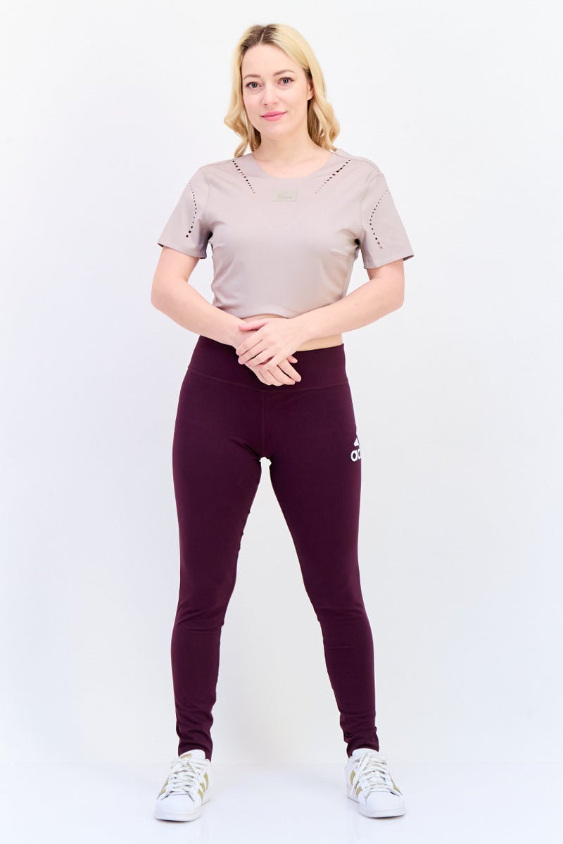 Adidas Women Sportswear Fit Short Sleeve Training Tops, Tan  - Image 4