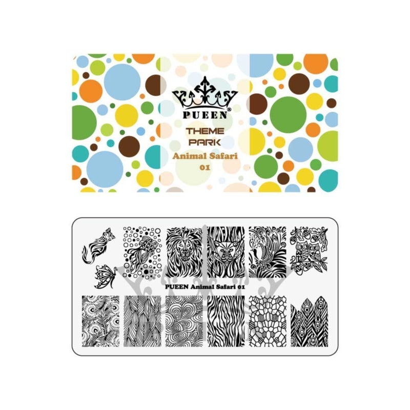 PUEEN Nail Art Stamping Plate  Animal Safari 01  Theme Park Collection 125x65mm Unique Nailart Polish Stamping Manicure Image Plates Accessories Kit  BH000713
