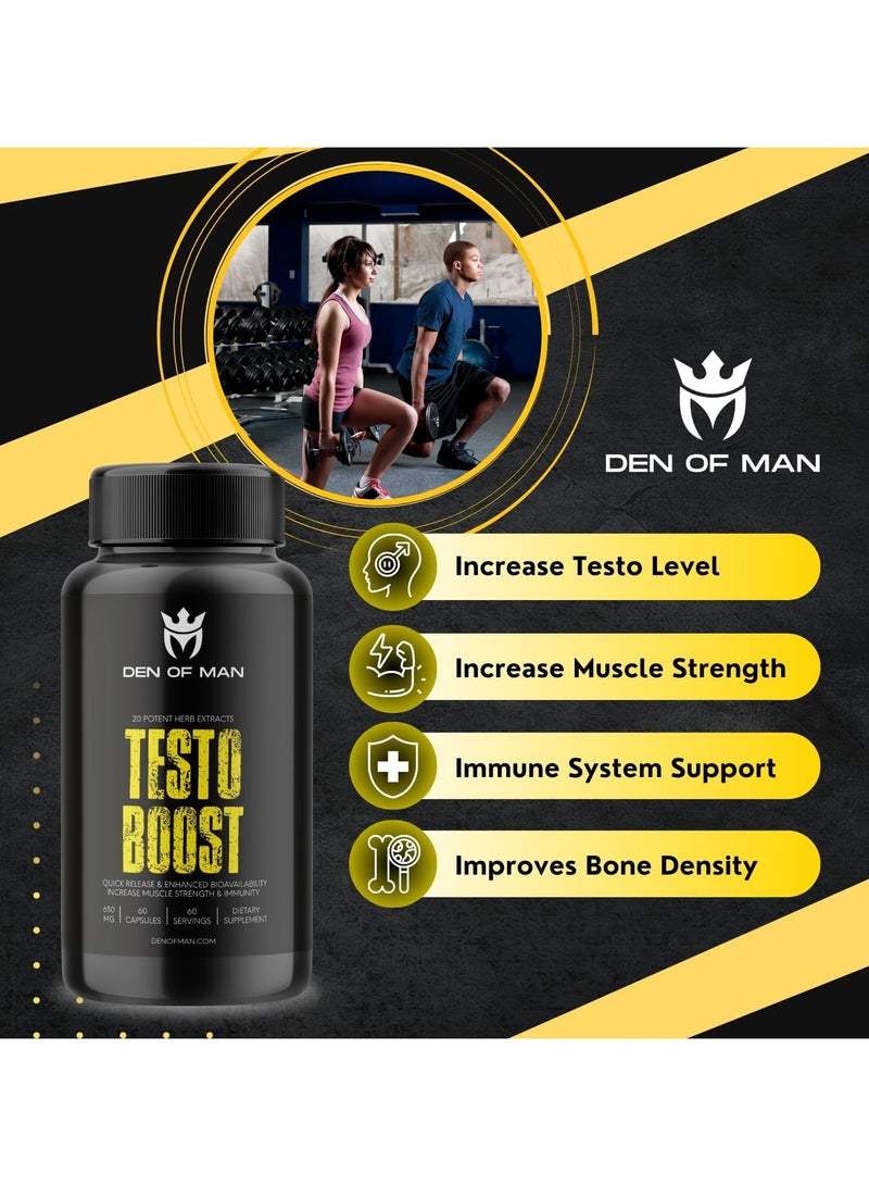 DEN OF MAN Testo Booster Capsules 650 Mg Per Serving 60 Count - Image 3