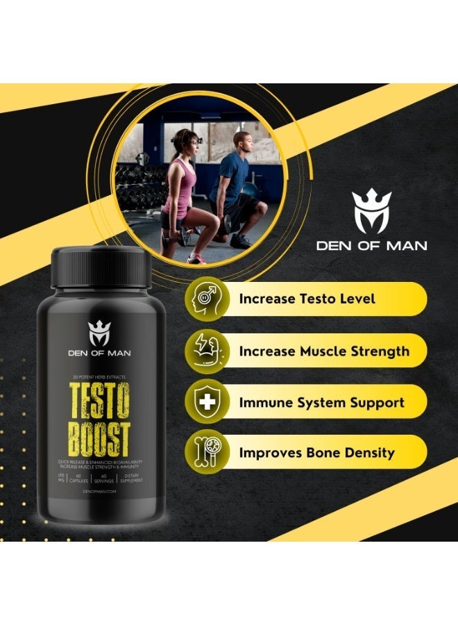 Den of Man Testosterone Booster Pills – Natural Testosterone Booster for Men, 20 Herbal Extracts, Energy Strength Stamina Support, 60 Capsules (60 Servings) - Image 3