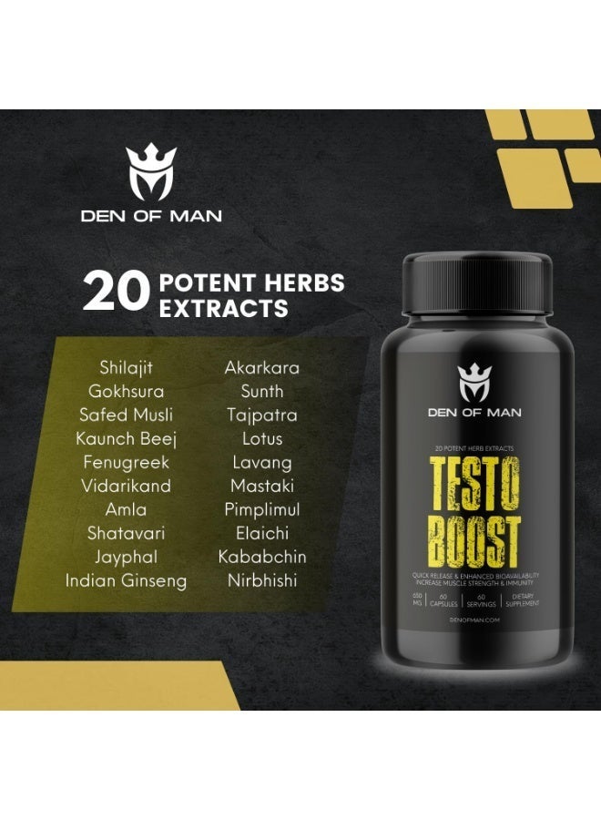 Den of Man Testosterone Booster Pills – Natural Testosterone Booster for Men, 20 Herbal Extracts, Energy Strength Stamina Support, 60 Capsules (60 Servings) - Image 5