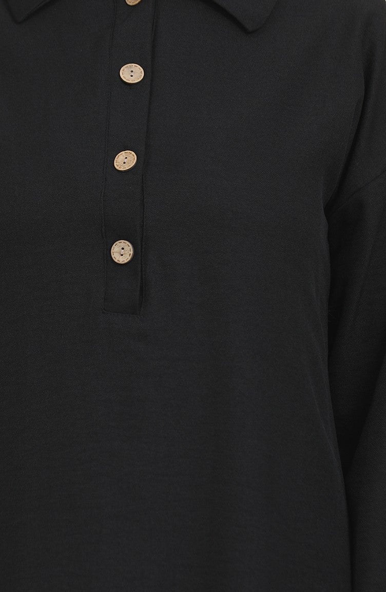 Sefa Merve Shirt Collar Tunic Trousers Two Piece Suit 1003-03 Black - Image 4
