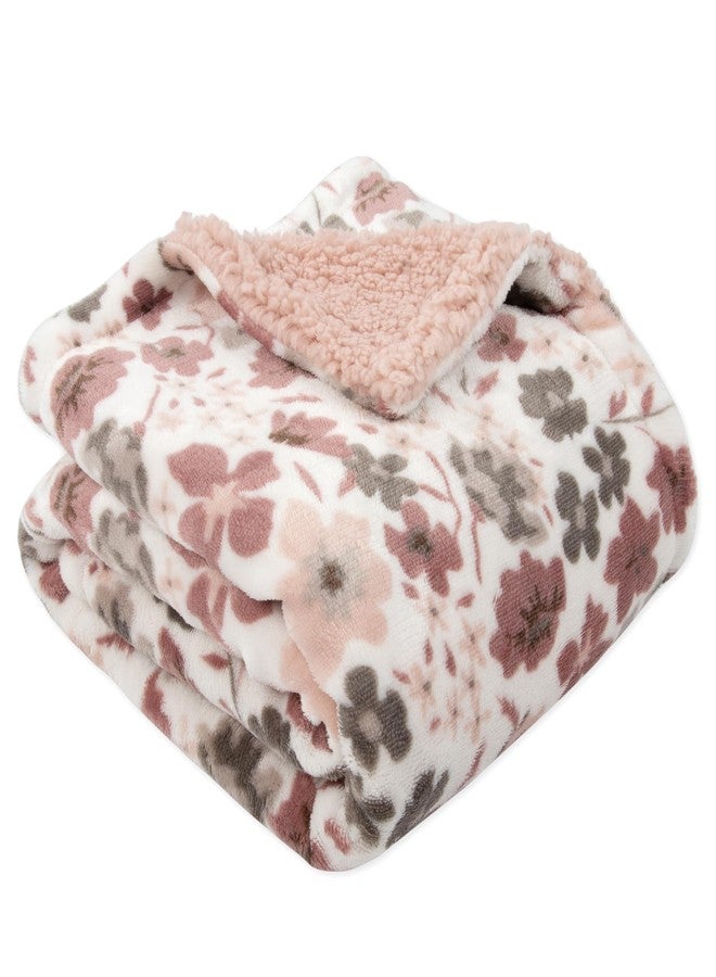 Jessica Simpson Luxury Velour Plush Printed Baby Blanket for Newborns, Infants and Toddlers (Taupe Pink Floral) - Image 2
