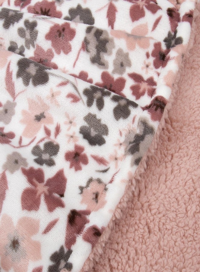 Jessica Simpson Luxury Velour Plush Printed Baby Blanket for Newborns, Infants and Toddlers (Taupe Pink Floral) - Image 3