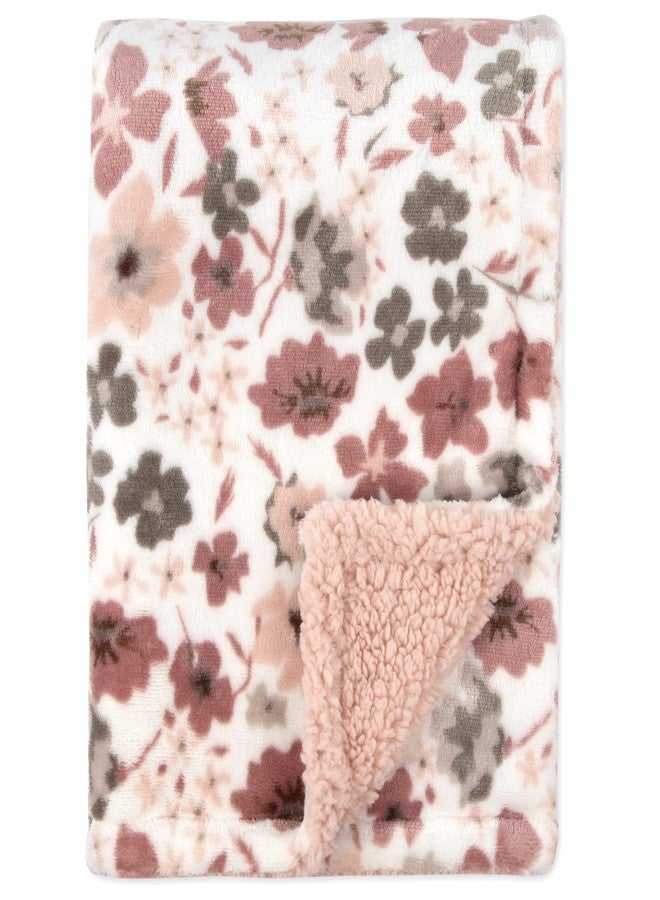 Jessica Simpson Luxury Velour Plush Printed Baby Blanket for Newborns, Infants and Toddlers (Taupe Pink Floral) - Image 1