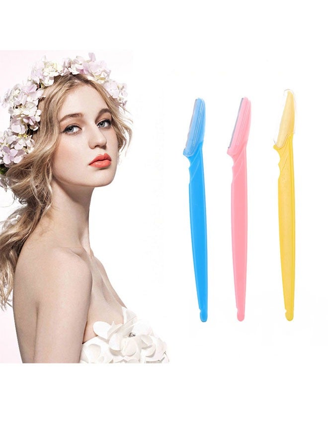 3-Piece Eyebrow Trimmer Makeup Eyebrow Repair Tool Women Men Facial Eyebrow Knife Lip Razor Trimmer(Blue/Yellow/Pink) - Image 1