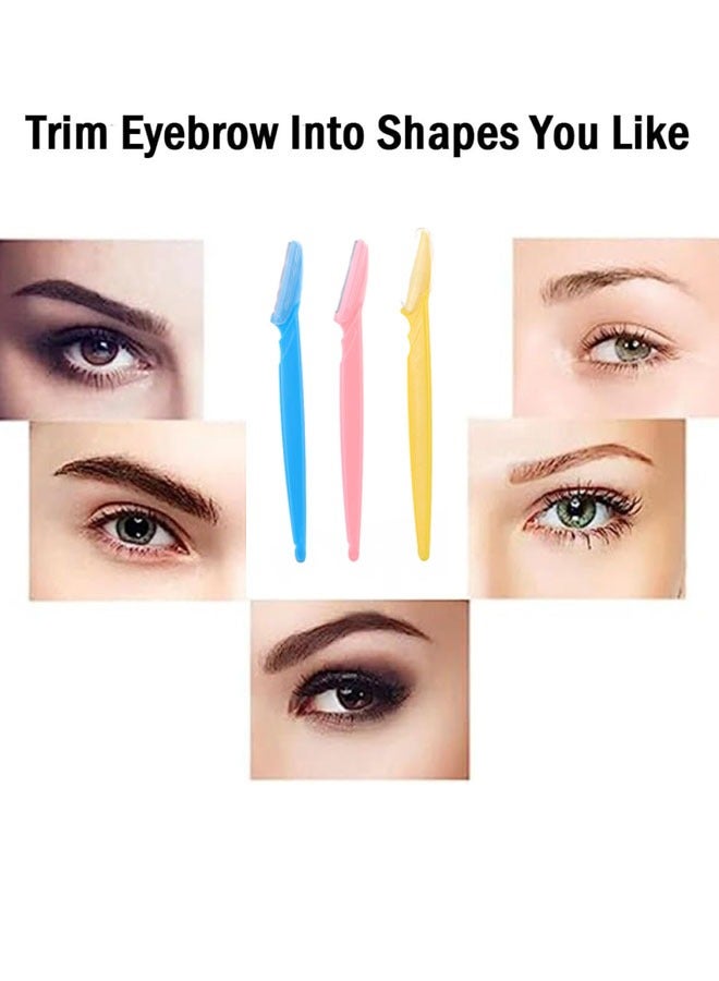 3-Piece Eyebrow Trimmer Makeup Eyebrow Repair Tool Women Men Facial Eyebrow Knife Lip Razor Trimmer(Blue/Yellow/Pink) - Image 2