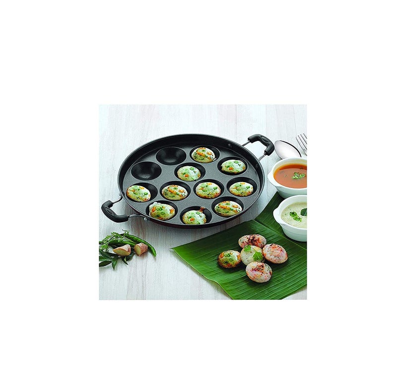 STEEPLE Non Stick Aluminium Appam Maker Pan 12 Cavity Appam Pan Pancake Maker Appam Maker with Side Handle Lid Cover Red - Image 2